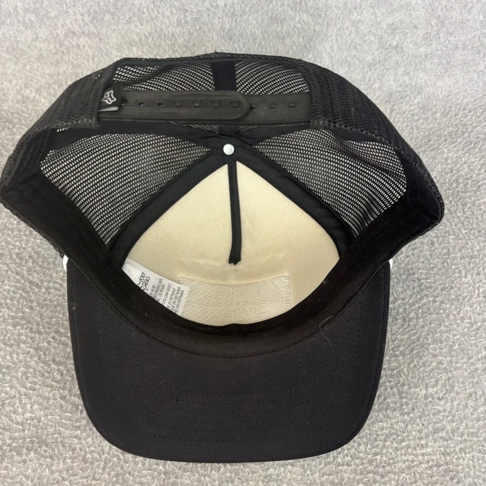 Fox Racing Hat Mens OSFA Black‎ Mesh Snapback Trucker Cap White Piping Logo